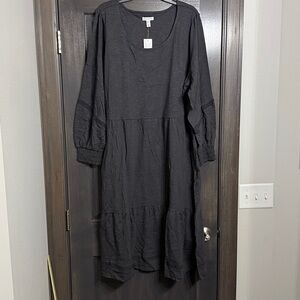 Canyon Retreat NWT Easy Midi Tiered Dress- 3X in Washed‎ Black